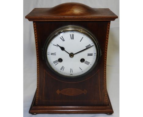 MAHOGANY INLAID MANTLE CLOCK BY PHILLIPS HAAS & SON 12'H 