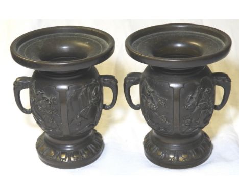 PAIR ORIENTAL BRONZE VASES 5'  