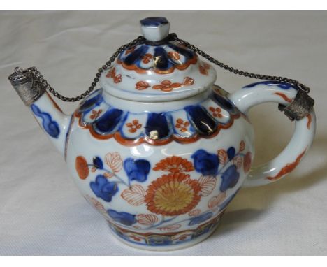 ORIENTAL AMARI TEAPOT WITH SILVER MOUNTS 4'H  