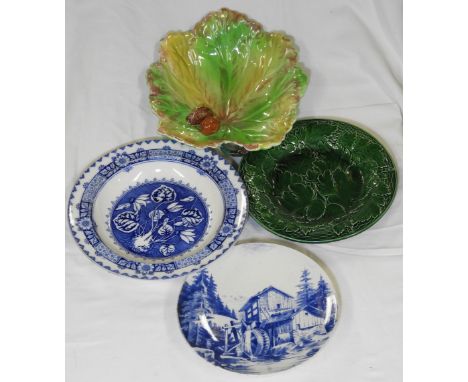 CARLTON WARE NUT DISH, MAJOLICA PLATE, WEDGWOOD A.DURER BOWL & VILLERY BOCH MILL PLATE (4) 