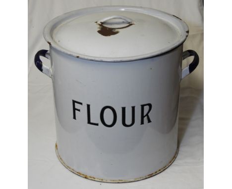 LARGE ENAMEL FLOUR BIN & COVER 