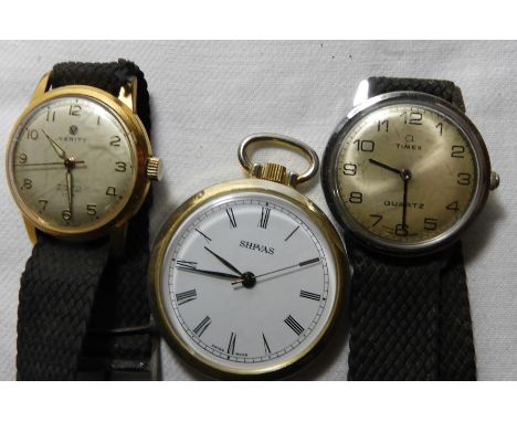 TIMEX & VERITY WRISTWATCHES & A POCKET WTACH  