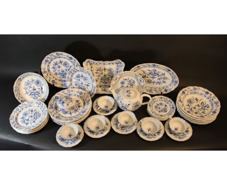 Meissen Onion Design porcelain set, including 43 pieces of large plates, soup, meat and dessert dishes, cups with saucers, a 