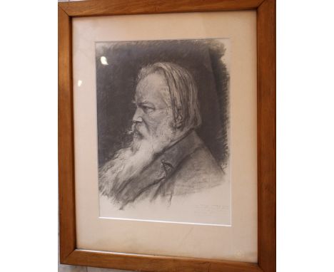 Johannes Brahms (1833-1897)-etching around 1900, with inscription, in passepartout, framed, under glass.38x28cm