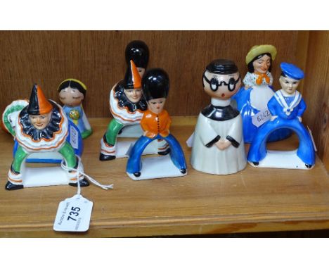 A collection of Carlton Ware novelty figure napkin ring rings,bell etc (9 pieces) 