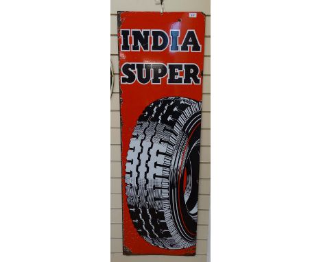A Vintage enamel advertising tyres sign "India Super", height 55" 