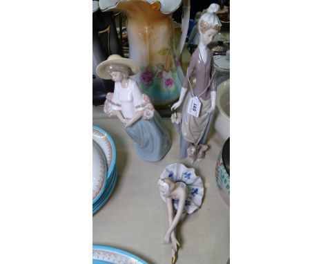 3 figures - Lladro, NAO, and Wallendorf 