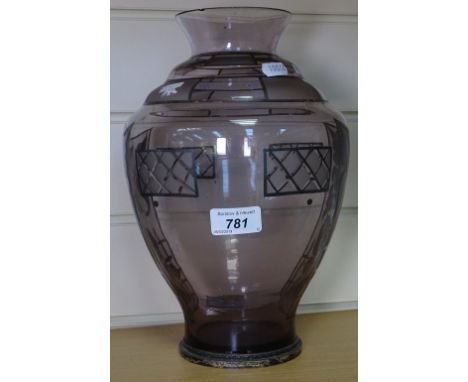 An Art Deco amethyst glass vase, 11" 