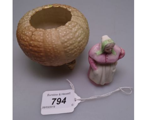 A Royal Worcester pot, 908/G, and a Worcester candle snuffer figure, 2.5" 
