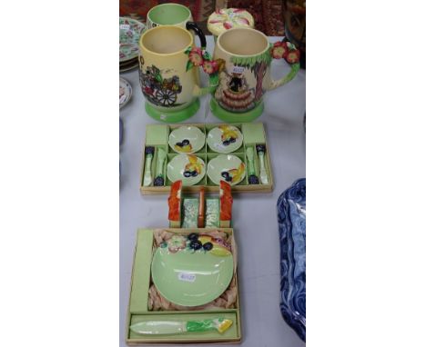 2 Carlton Ware musical mugs, and another, a toast rack, butter dish, etc (7 pieces) 