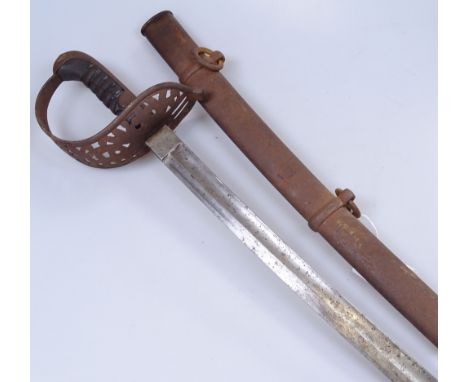 An Antique sword in steel scabbard, 43" overall 