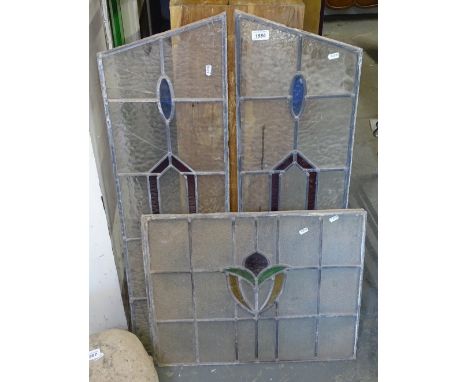 2 pairs of lead light glass window panels 