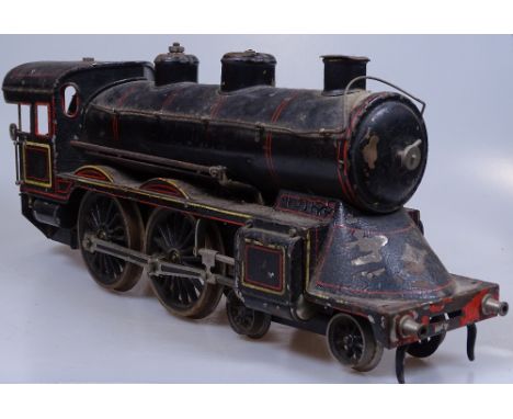 A rare large-scale Gauge 1 Live Steam-powered Tinplate 4-4-0 Steam Locomotive and Tender, early 20th century, probably Markli