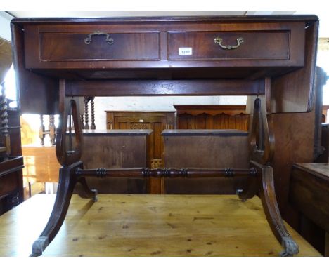 A reproduction cross-banded mahogany sofa table, L90cm 