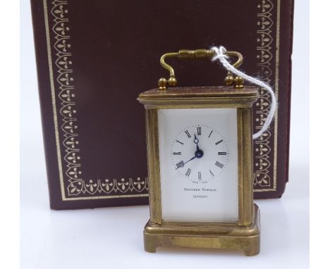 A Matthew Norman of London miniature brass-cased carriage clock, height excluding handle 2.5", cased 