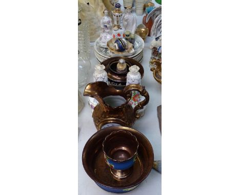 USSR group taking tea, height 6.5", French plates, copper lustre items, Hammersley sugar casters etc 