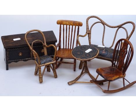 A group of doll's furniture, including a 3-piece Vintage cane-bound suite 