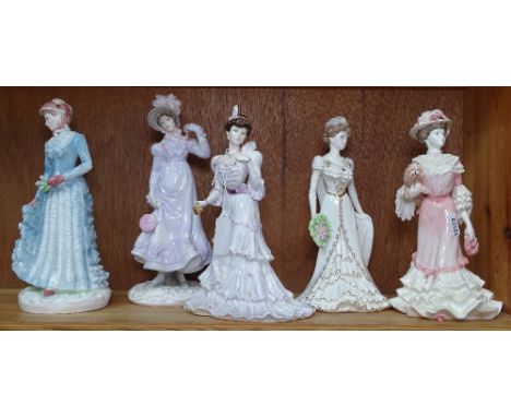 3 Coalport ladies and 2 Royal Worcester figures 