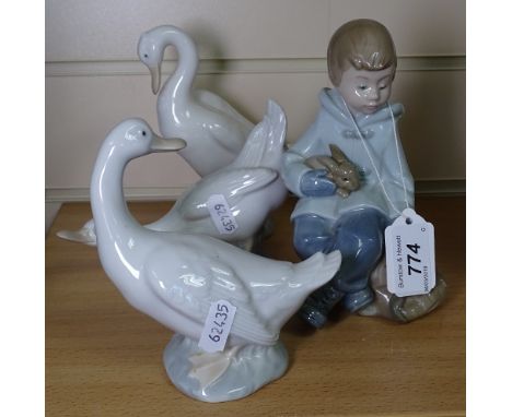 NAO boy with rabbit, 6", and 3 NAO ducks 