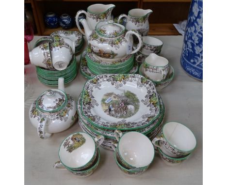 Copeland Spode Byron pattern tea set, matching dinner plates, jugs etc 