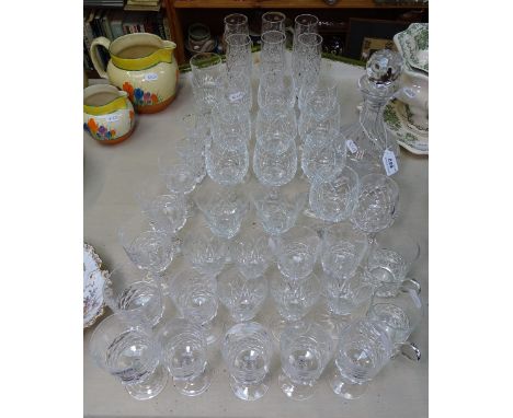 A set of 10 crystal goblets, 6", and other drinking glasses, and a decanter 