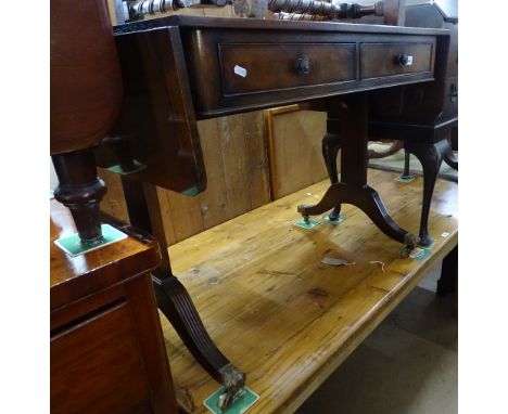 A reproduction mahogany sofa table, with 2 frieze drawers, W95cm 