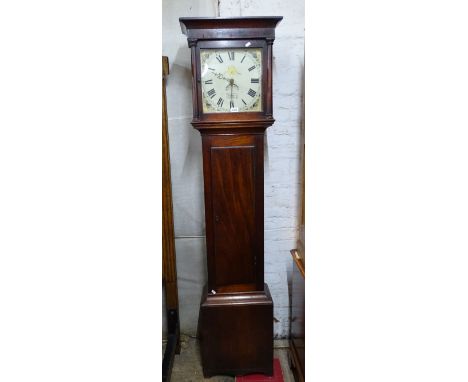 An 18th century 30-hour longcase clock, having a 12" enamel dial and 1 subsidiary dial, striking on a bell, signed Henry Crev