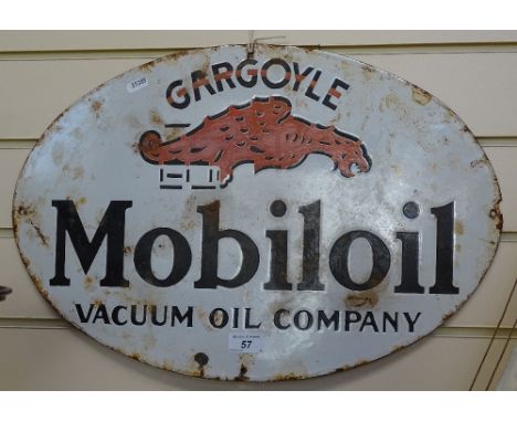A Vintage enamel advertising sign for Gargoyle Mobiloil Vacuum Oil Company, width 21" 