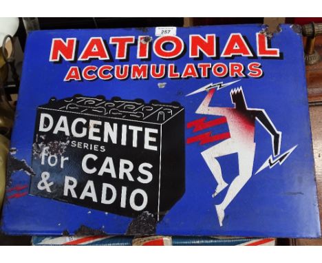 An Antique enamel advertising sign for National Accumulators, Dagenite Series for Cars and Radios, 15" x 20" 
