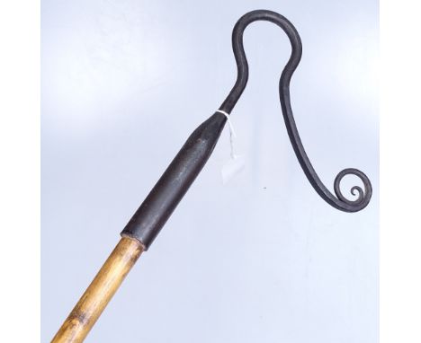 A Vintage shepherd's crook with wrought-iron handle, length 5'4" 