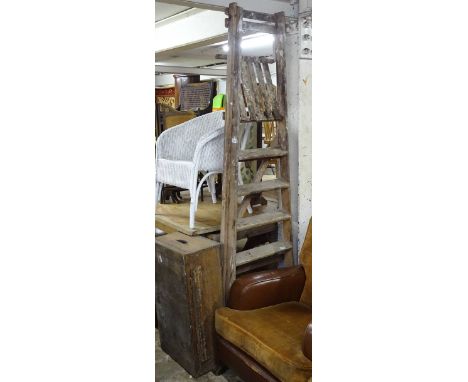 A Vintage pine step ladder, and a pine tool trunk 
