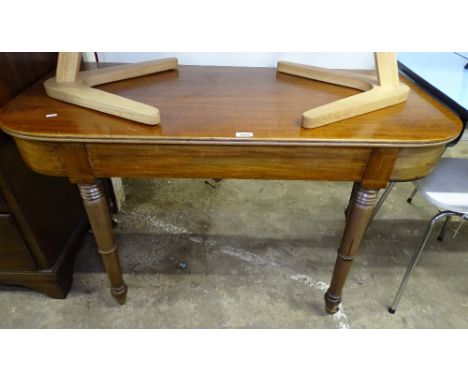 A 19th century mahogany D-end side table on turned legs, L121cm 