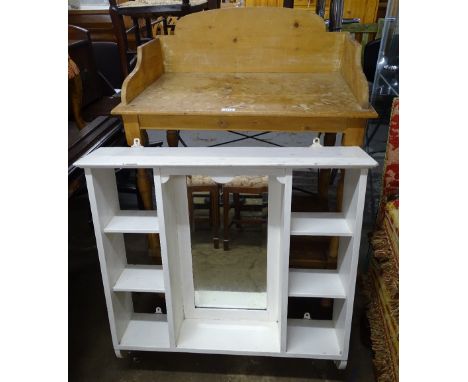 A painted pine washstand, and a painted pine hanging shelf with mirror back 