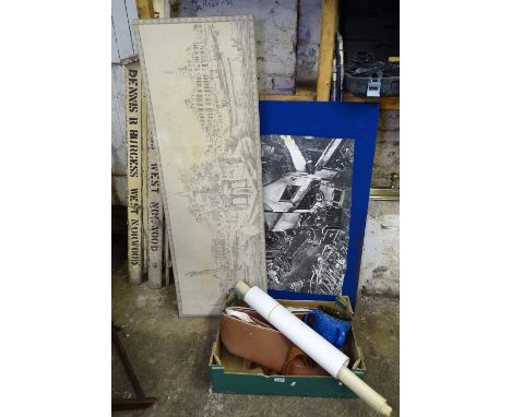 Devon Ware glazed large tig, 2 shotgun cases, machine made tapestry, curtain poles etc 