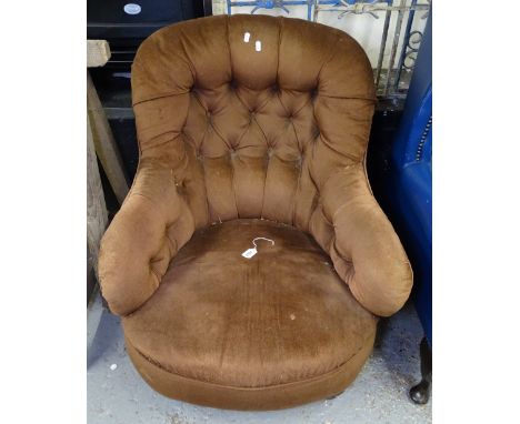 A late Victorian button-back upholstered armchair by Jas schoolbred 