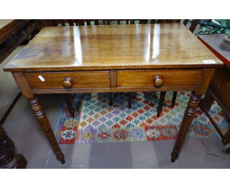 A Georgian mahogany side table, with 2 frieze drawers, raised on turned legs, W76cm 