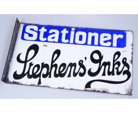 A Vintage double-sided enamelled steel advertising sign for Stevens Inks Stationer/Printer, length 18" 