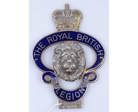 A Vintage Royal British Legion nickel plate and enamel car badge, height 5.5", enamel chipped 