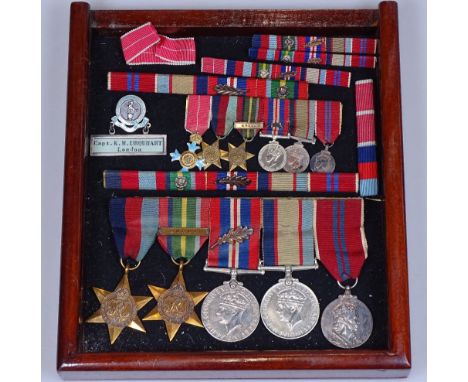 A group of 5 Second War Service medals, awarded to Captain K M Urquhart RAN, together with miniature medals, ribbons and name