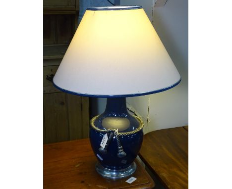 A French pottery and pewter Etain Fait Main large table lamp and shade, signed Jean Goardere, height 54cm 