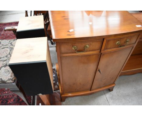 A reproduction yew wood hifi unit , phillips amplifier , pioneer cassette deck and pair of castle speakers on stands