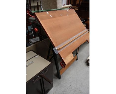 A vintage drawing board having engineered metal frame