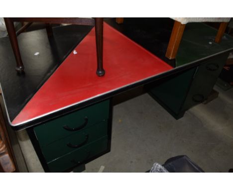 A vintage metal work desk, few slights dents and scuffs but seems sound.
77cm deep, 78cm tall 153cm wide