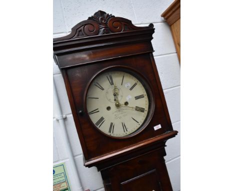 An interesting mahogany cased long case clock having 8 day movement with circular dial named for George Douglas, Greenock