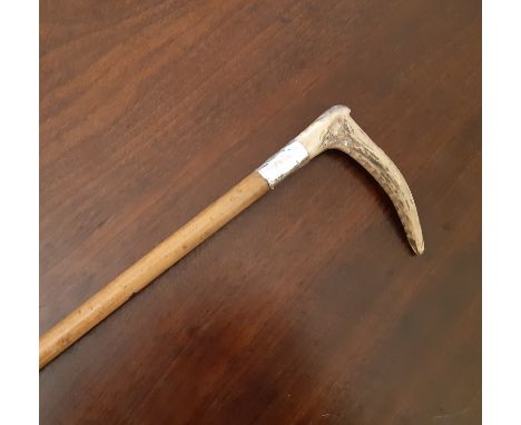 Late Victorian antler handled malacca riding crop, with silver collar by J.B., Birmingham 1897, 58cm long (hallmarked worn, s