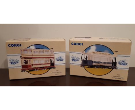 Two Corgi Classics 'Public Transport' models - 97263 Single Deck Tram Ashton Under Lyne and 97264 Double Deck Tram Cardiff, b