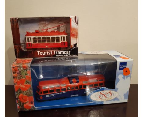 Corgi Royal British Legion No. OM44001 Blackpool Single Deck Poppy Appeal and an Amarelis model - Tourist Tramcar, both boxed