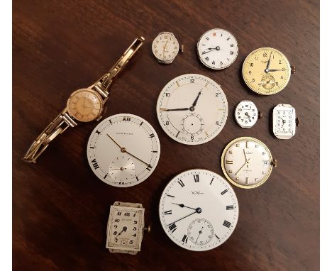 Selection of pocket and wristwatch movements including Garrard, Waltham, Helvetia, Everite and Rotary