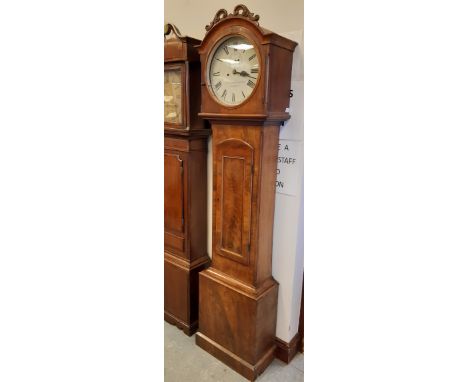 19th Century Irish figured mahogany eight day longcase clock by Chancellor &amp; Son, Dublin, 32 cm circular dial with subsid