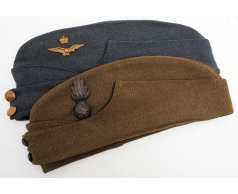An RAF forage cap: together with an army forage cap with flaming grenade and Griffin Regimental badge, possibly Royal Welsh ?